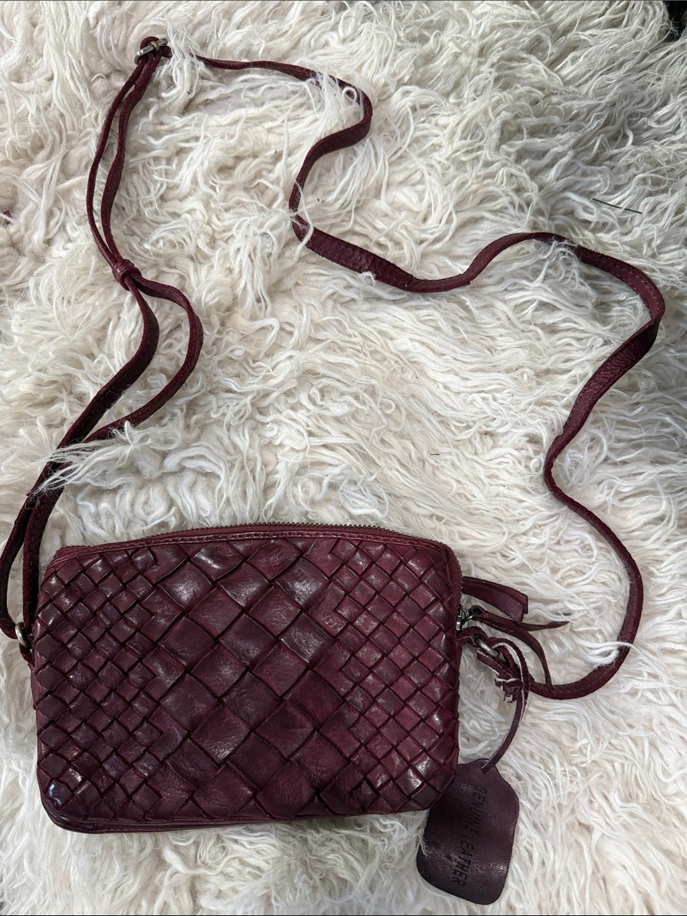 Woven Leather Crossbody Bag in Burgundy